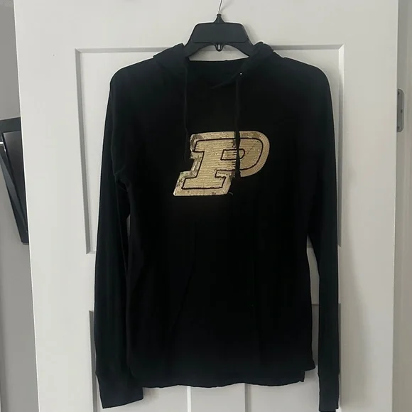 Purdue Black Hooded Shirt with Gold Sequin P Logo - Picture 1 of 3